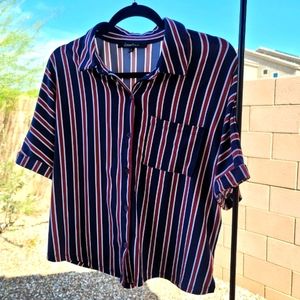 Red White & Blue striped button down shirt/blouse